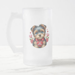Caneca De Cerveja Vidro Jateado Yorkie Love Beer Mug Adorable Dia de os namorados