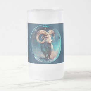 Caneca De Cerveja Vidro Jateado Zodíaco Áries Carneiro "21 de Março - 19 de Abril"