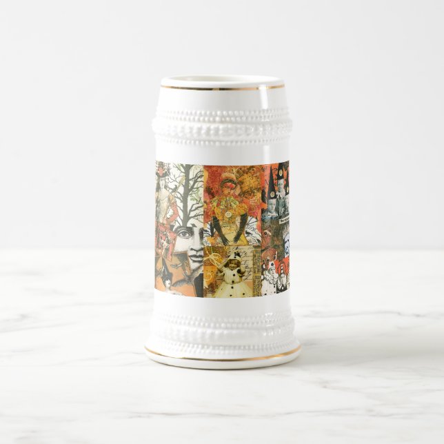 Caneca De Cerveja Vintage Halloween Collage (Centro)