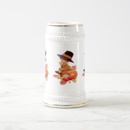 Caneca De Cerveja Vintage Pilgrim Boy rezando para a abóbora