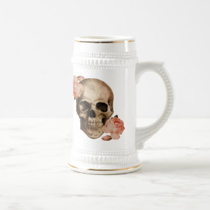 Caneca De Cerveja Vintage Rosa Skull Collage
