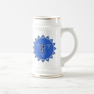 Caneca De Cerveja Vishuddha Chakra Blue Petals & Sanskrit Vogels