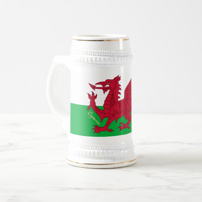 Caneca De Cerveja Welsh Flag & Wales, Cymru patriot / esportes (Frente Esquerda)