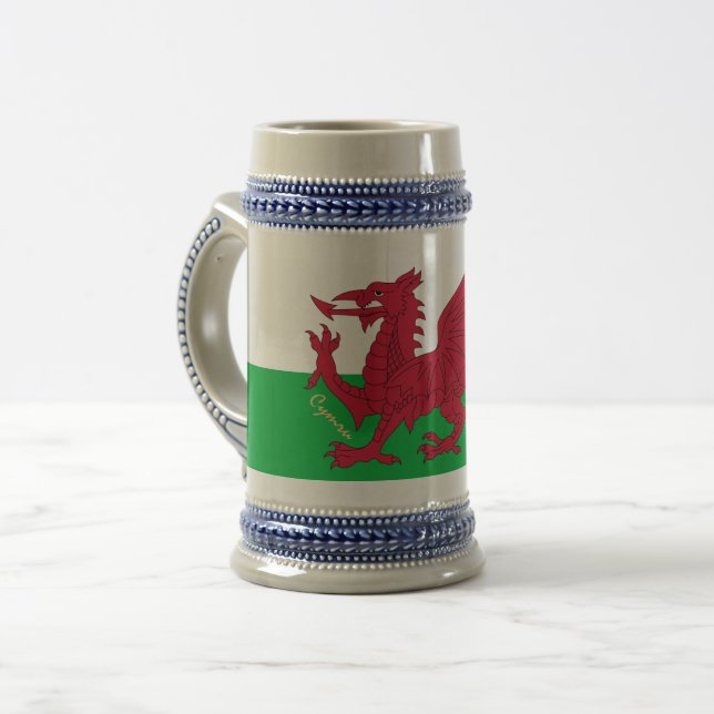 Caneca De Cerveja Welsh Flag & Wales, Cymru patriot / esportes (Frente Esquerda)