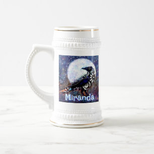 Caneca De Cerveja Whimsical Raven Moon Floral Personalizado