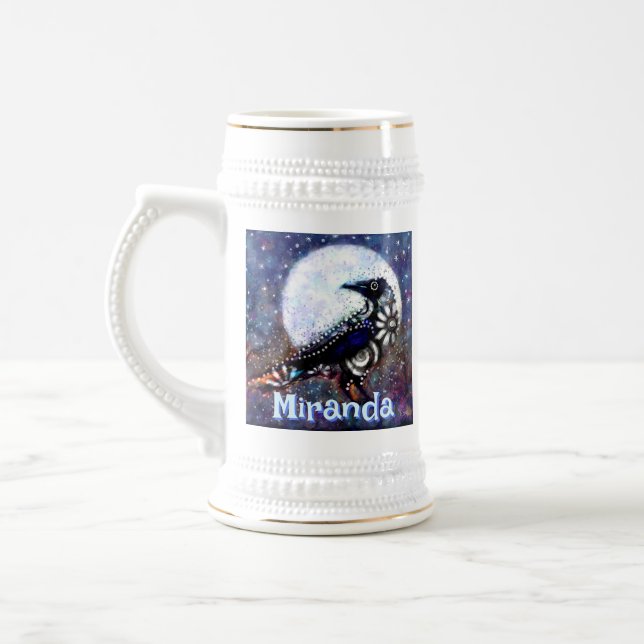 Caneca De Cerveja Whimsical Raven Moon Floral Personalizado (Esquerda)