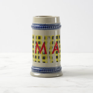 Caneca De Cerveja Yellow Black checkboard add name monograma name le