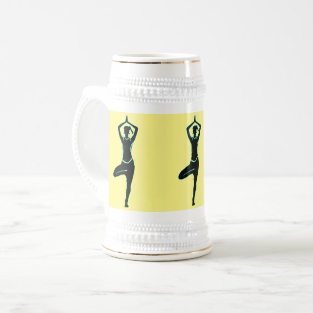 Caneca de cerveja Yoga Pose Pose Dourada Amarela (Frente Esquerda)