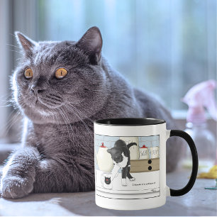 Caneca de Chá Engraçada de Gato Branco Cinza Cozin
