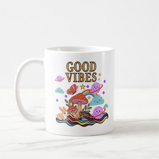 Caneca de Cogumelo Good Vibes ,Caneca de Café Trip (Esquerda)