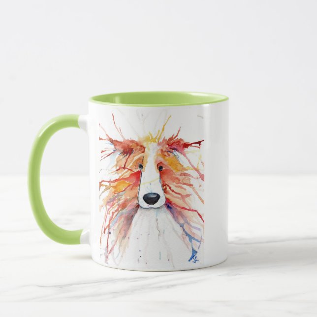 Caneca de collie áspero vermelha caprichosa (Esquerda)
