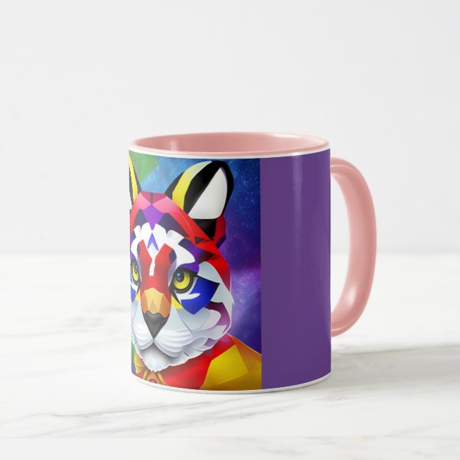 Caneca de combinação de centro roxo e rosa do gato (Frente Esquerda)
