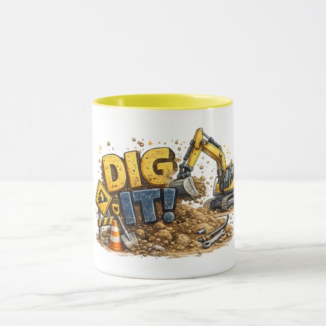 Caneca de Construção de Escavadeira Engraçada Dig  (Centro)
