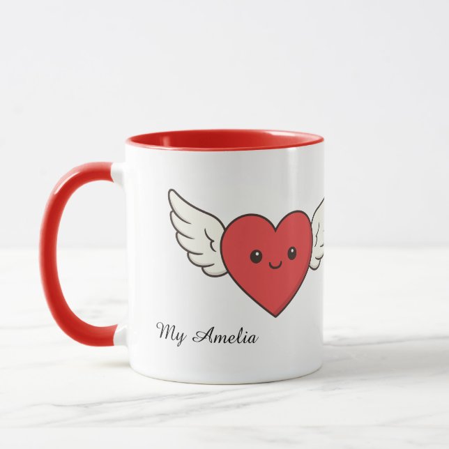 Caneca de Coração Alado Fofo – Presente do Dia dos (Esquerda)