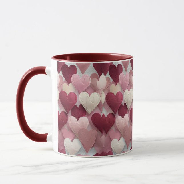 Caneca de Coração Romântico Rosa & Vermelho Café d (Esquerda)
