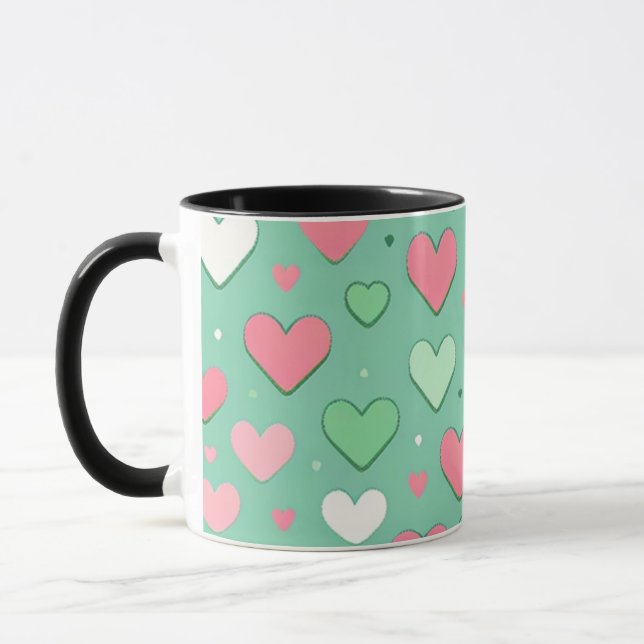 Caneca de corações verde pastel (Esquerda)