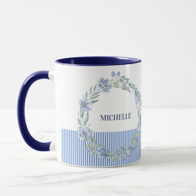 Caneca de Coroa Floral Personalizada com Listras N (Esquerda)