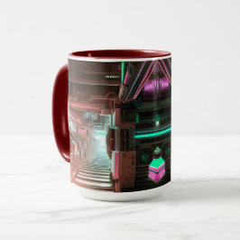 Caneca de Corredor Neon Cidade Steampunk SciFi