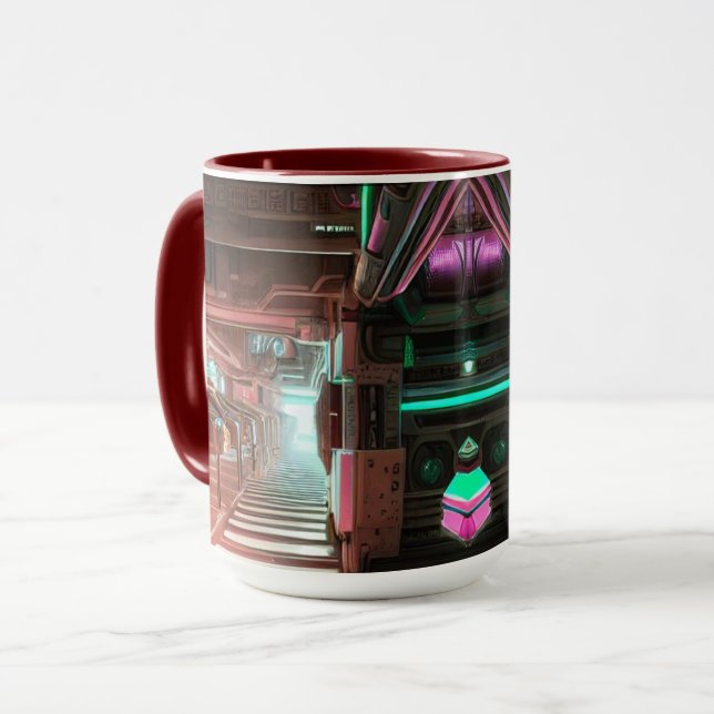 Caneca de Corredor Neon Cidade Steampunk SciFi (Frente Esquerda)