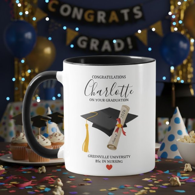 Caneca de Design de Diploma de Nome de Formatura E (Criador carregado)