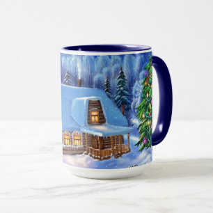Caneca de dezembro da cena da neve do inverno boas