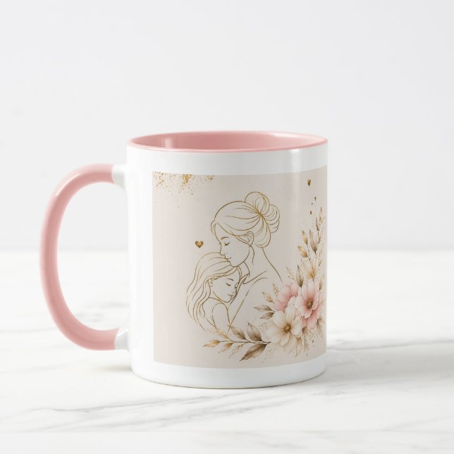 Caneca de Dia das Mães Luxo Dourado Flora Elegante (Esquerda)