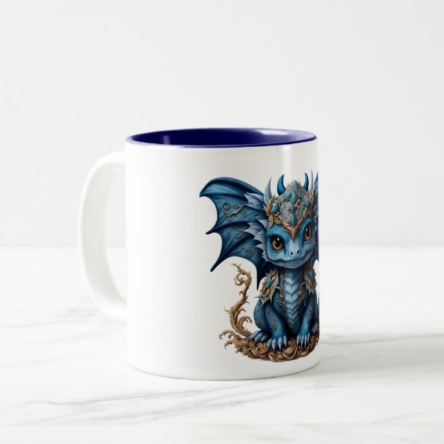 Caneca de dois tons de Blue Baby Dragon (Frente Esquerda)