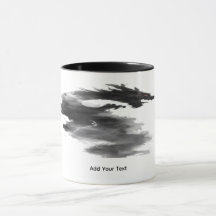 Caneca de Dragão de Tinta Preta Abstrata Fantasia