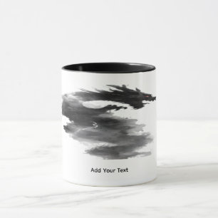 Caneca de Dragão de Tinta Preta Abstrata Fantasia