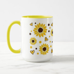 Caneca de Duas Cores com Corações de Girassol Amar
