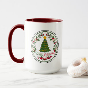 Caneca de Duas Cores com Emblema de Árvore de Nata