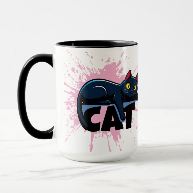 Caneca de duas cores com gato preto fofo e resping (Esquerda)