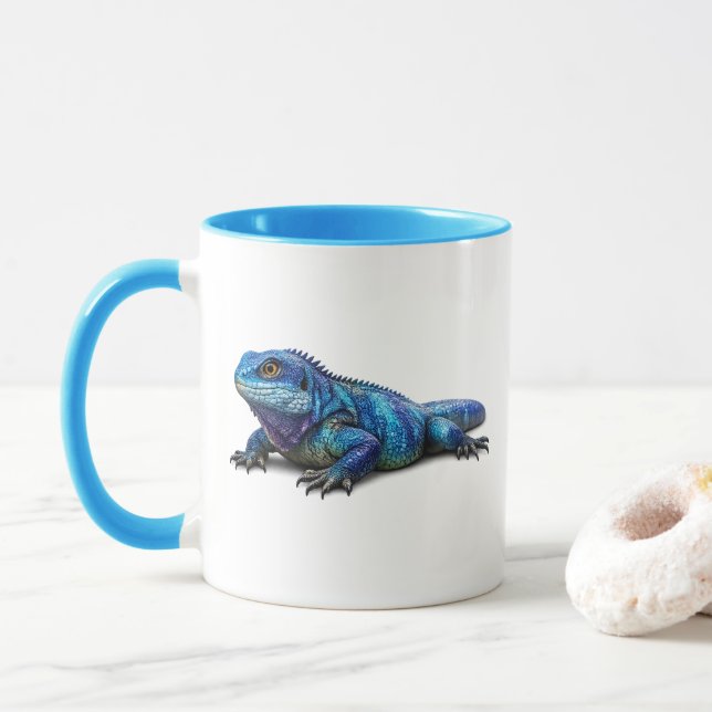 Caneca de Duas Cores com Iguana Azul Vibrante (Com Donut)