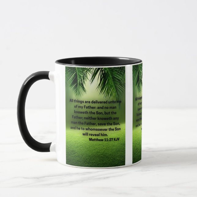 Caneca de duas cores com imagem da Escritura Bíbli (Esquerda)