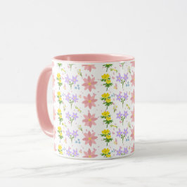 Caneca de duas cores com padrão de flores silvestr