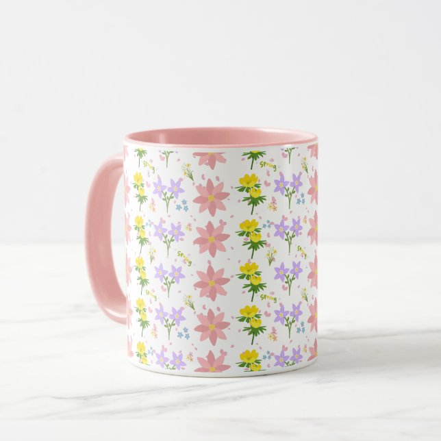 Caneca de duas cores com padrão de flores silvestr (Frente Esquerda)