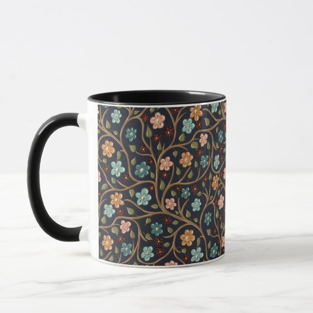 Caneca de Duas Cores Com Ramos e Flores (Esquerda)