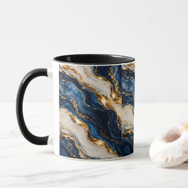 Caneca de duas cores de mármore azul e dourado de  (Com Donut)