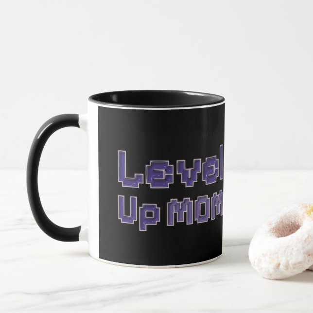 Caneca de Duas Cores Pixel Level Up Mãe Gamer  (Com Donut)