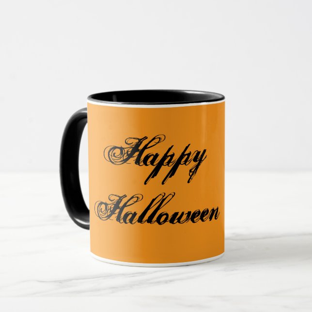 Caneca de escrita à mão Feliz Halloween (Laranja e (Frente Esquerda)