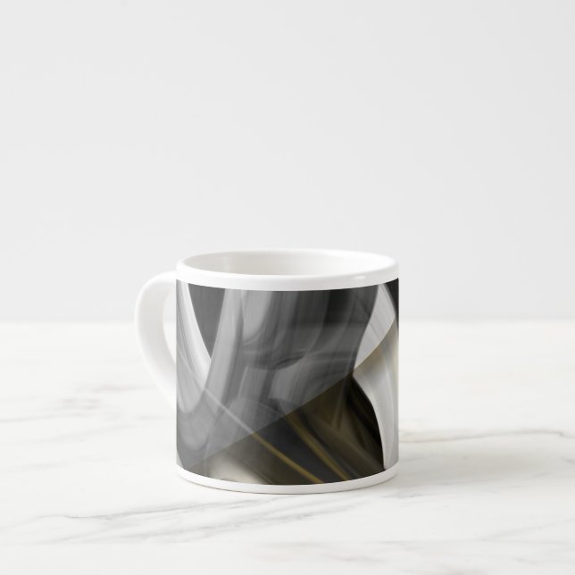 Caneca de Espresso Arte Abstrata Preto Branco Dour (Frente Esquerda)