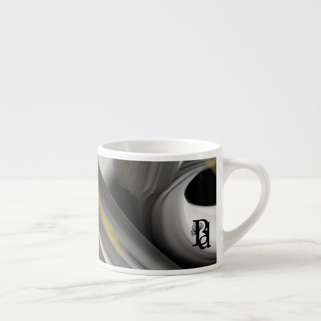 Caneca de Espresso Arte Abstrata Preto Branco Dour (Direita)
