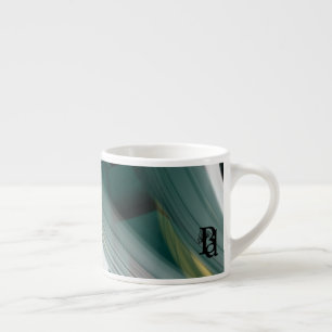 Caneca de Espresso Arte Abstrata Preto Branco Verd