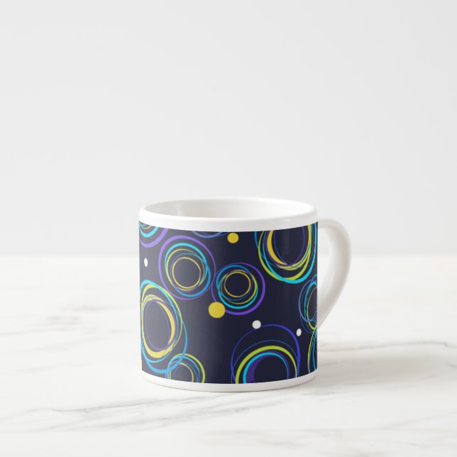 Caneca de espresso azul marinho com círculos funky (Frente Esquerda)