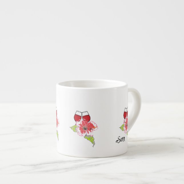 Caneca de Espresso : Copos de Vinho com Flores Sil (Frente Esquerda)