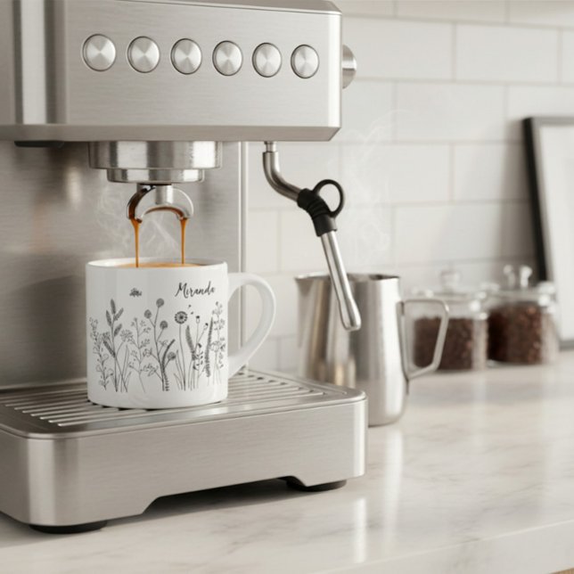 Caneca de Espresso Personalizada Doodle Plantas Si (Criador carregado)