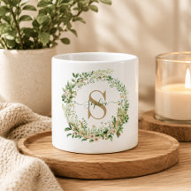 Caneca de Expresso com Monograma Botânico Elegante