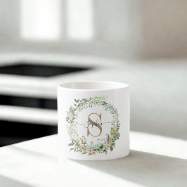 Caneca de Expresso com Monograma Botânico Elegante