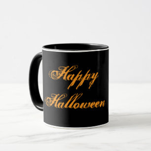 Caneca de Feliz Halloween com Caligrafia (Preto e