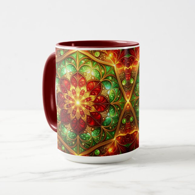 Caneca de Feriado Verde Vermelho Decorativa (Frente Esquerda)